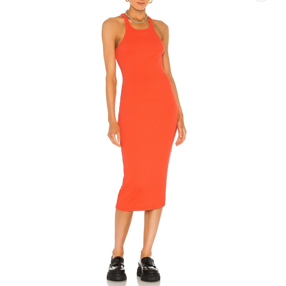 LNA SKINNY RACER MIDI dress in orange
